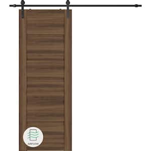 Louver 28 in. x 84 in. Pecan Nutwood Wood Composite Sliding Barn Door with Hardware Kit
