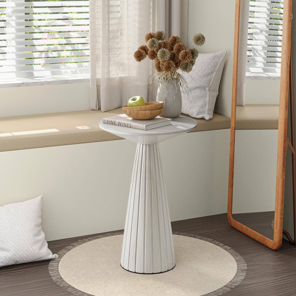 White Wood Pedestal Round End Table for Small Spaces
