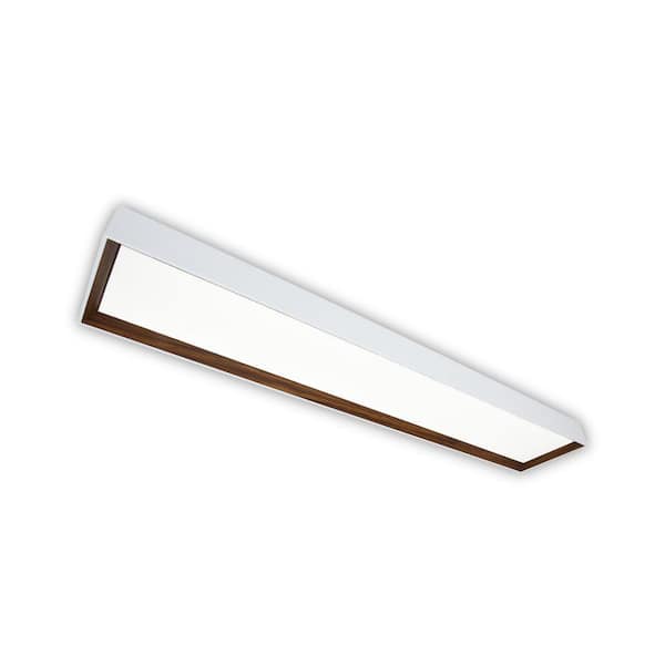 Commercial Electric 4 ft. x 8 in. White and Walnut Interior LED Flush Mount Ceiling Light 3000 Lumens 42W Adjustable CCT Kitchen Lighting