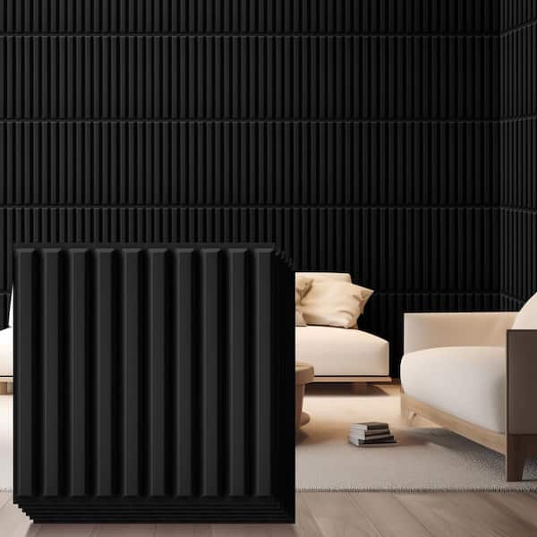 32-Pack 12 in. x 12 in. Black 3D Slat Wall Panels, VC Fluted Textured Panel, DIY Wall Art Decorative Tiles for Ceiling