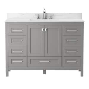 48 in. W x 22 in. D x 34 in. H Single Sink Freestanding Bath Vanity in Gray with White Carrara Marble Top