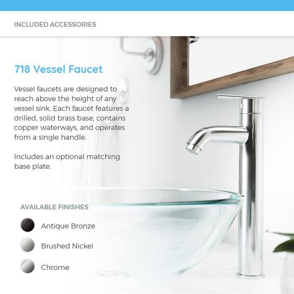 605 Chrome Bathroom 731 Vessel Faucet Ensemble Bundle - 4 Items: Vessel Sink, Vessel Faucet, Pop-Up Drain, and Sink Ring 