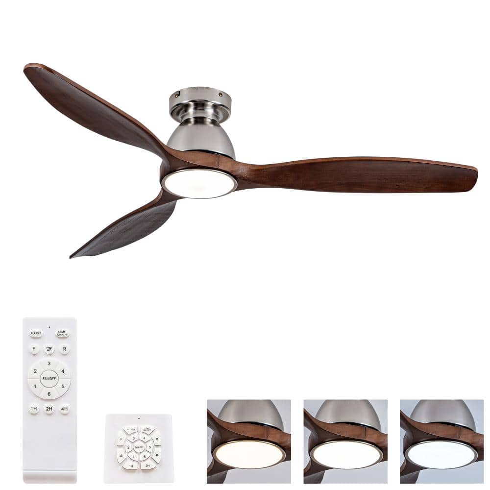 52 in. Indoor/Outdoor LED Nickel Walnut Brown Flush Mount Farmhouse Ceiling Fan with Solid Wood Blades price history on PriceWatchPro