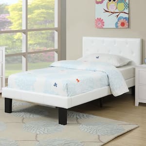 Faux Leather White Upholstered Twin Size Bed