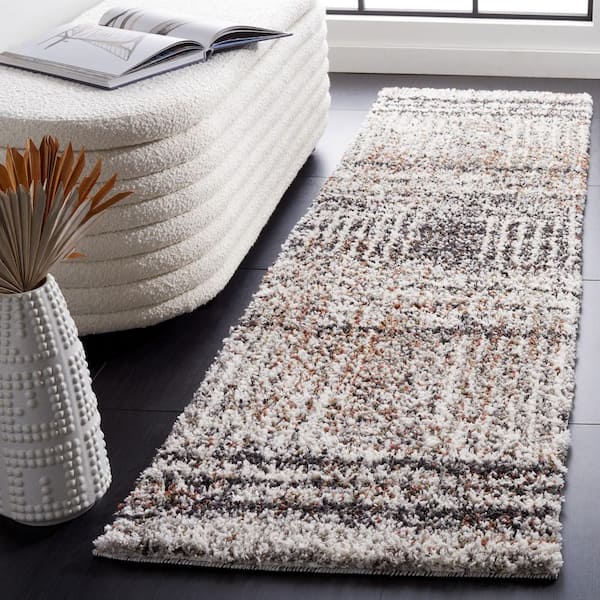 Jericho Shag 2 ft. x 6 ft. Black/Rust Abstract Striped Runner Rug