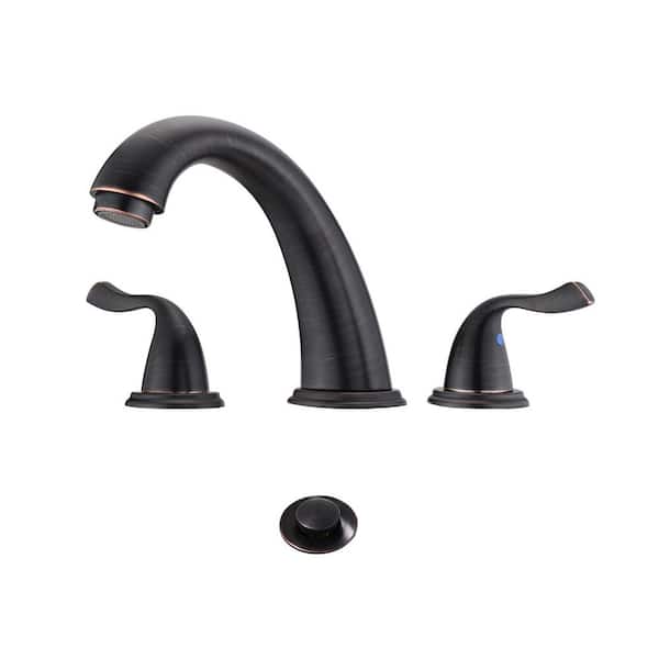 Pdpbath 8 in. Widespread Double Handle Bathroom Faucet with Drain Assembly in Oil Rubbed Bronze