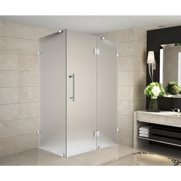 Aston Avalux 32 in. x 32 in. x 72 in. Completely Frameless Hinged Shower Enclosure with Frosted Glass in Chrome