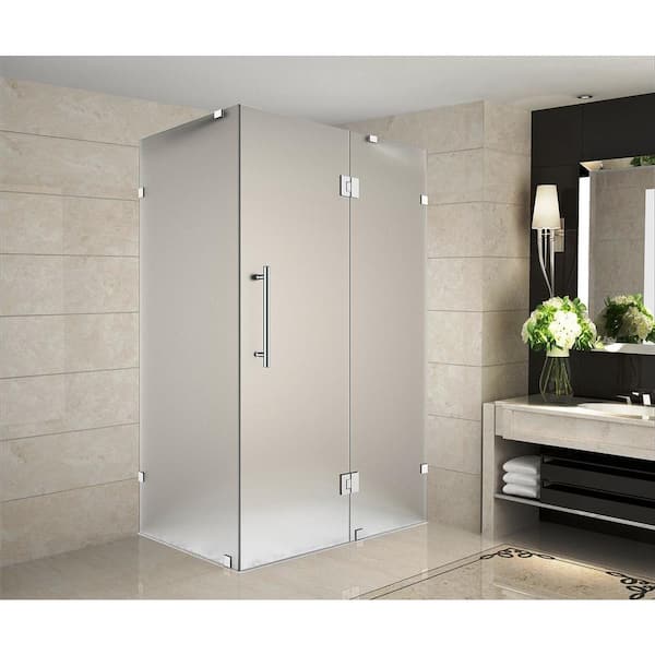 Aston Avalux 33 in. x 34 in. x 72 in. Completely Frameless Hinged Shower Enclosure with Frosted Glass in Chrome