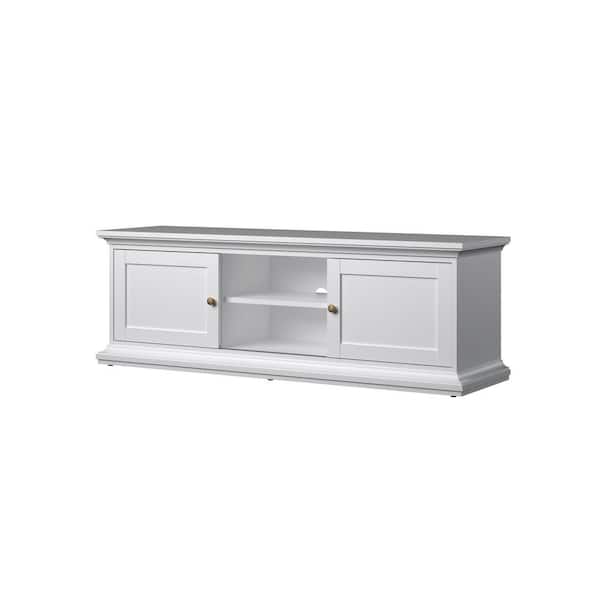 Tvilum Sonoma White TV Stand Fits TV's up to 55 in. W with 2 Sliding Storage Doors