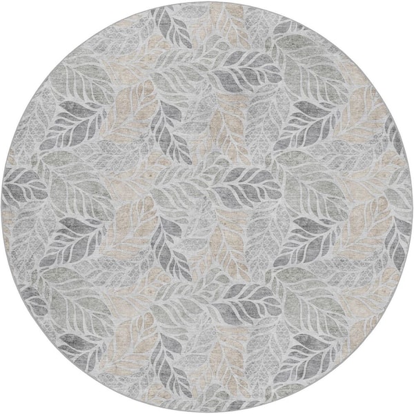 Dream Shag Premium Machine Washable Abstract ADS198 Fog 8 ft. x 8 ft. Round Rug