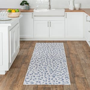 Mason Blue 3 ft. x 8 ft. Machine Washable Contemporary Leopard Print Indoor Runner Rug