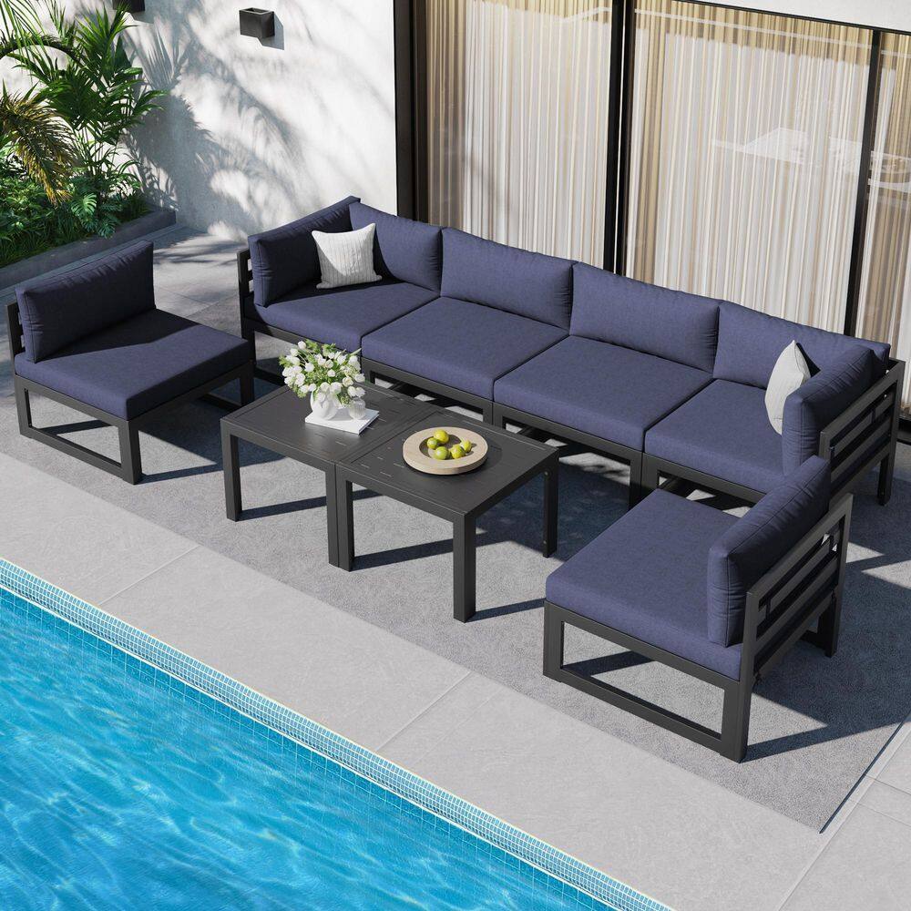 Gray 8-Piece Aluminum Outdoor Patio Conversation Sectional Deep Seating Sof