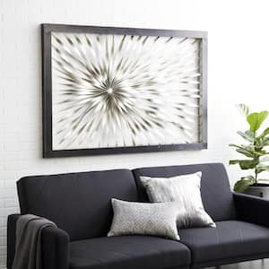 60 in. x  40 in. Metal Silver Coiled Ribbon Sunburst Wall Decor with Black Frame