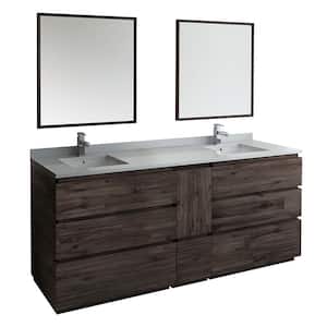 Formosa 84 in. Modern Double Vanity in Warm Gray with Quartz Stone Vanity Top in White with White Basins and Mirrors