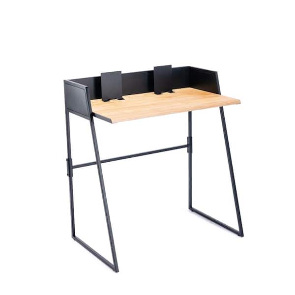 Boraam Aero Metal and Pine 32 in. Rectangular Black and Natural Writing Desk Set