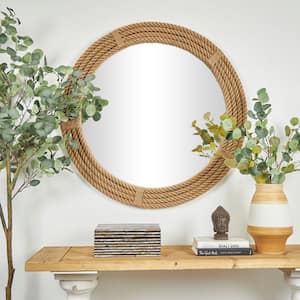 40 in. x 40 in. Rope Round Framed Brown Wall Mirror