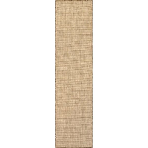 Brown 2 ft. x 10 ft. Dorinda Hazy Solid Outdoor Area Rug