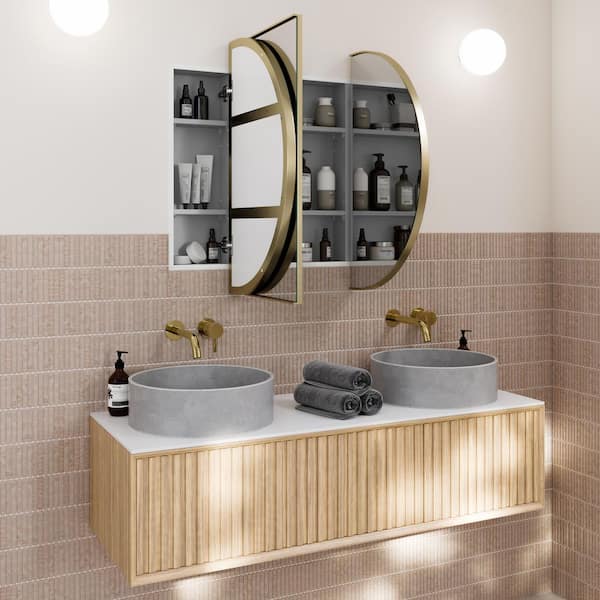 Glass Warehouse Nia 48 in. W x 30 in. H x 5 in. D Satin Brass
