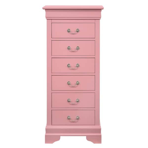 AndMakers Louis Phillipe 7-Drawer Pink Chest of Drawers (51 in. H x 22 in. W x 16 in. D)