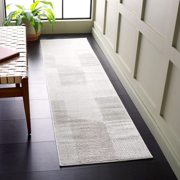 Saylor 2 ft. x 10 ft. Ivory Solid Geometric Striped Runner Rug