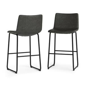 Warner 39.4 in Height Bar Stool (Set of 2) in Distressed Charcoal Grey Faux Leather