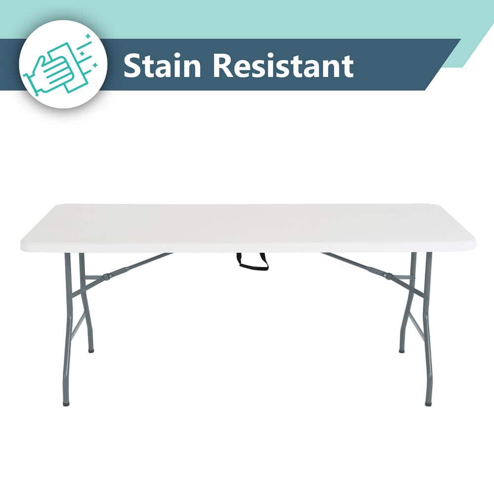 White 6-Foot Rectangular Folding Table with Black Legs
