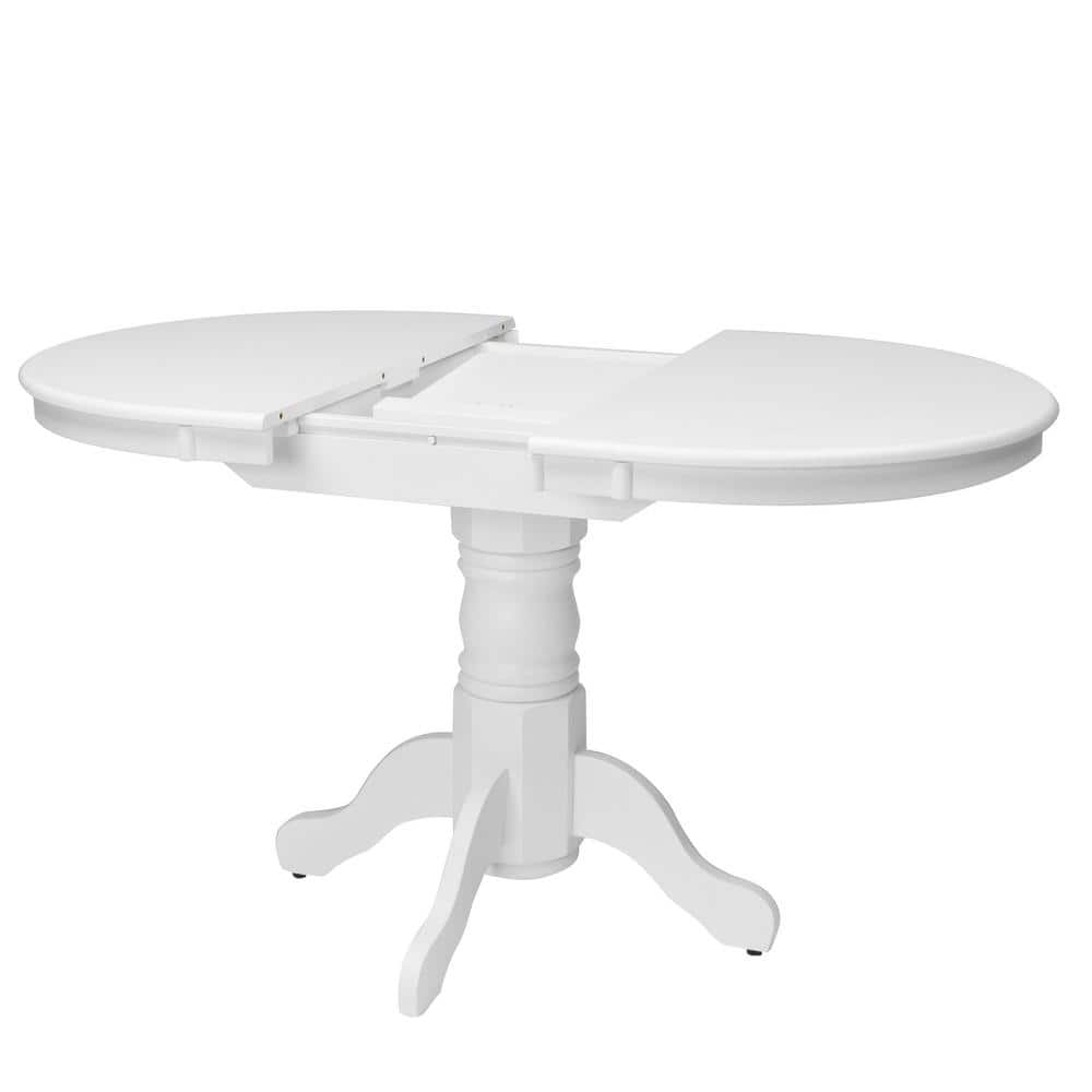Transitional Round White Wood Extendable Dining Table