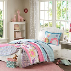 Blooming Butterflies 3-Piece Multi Twin Polyester Reversible Coverlet Set