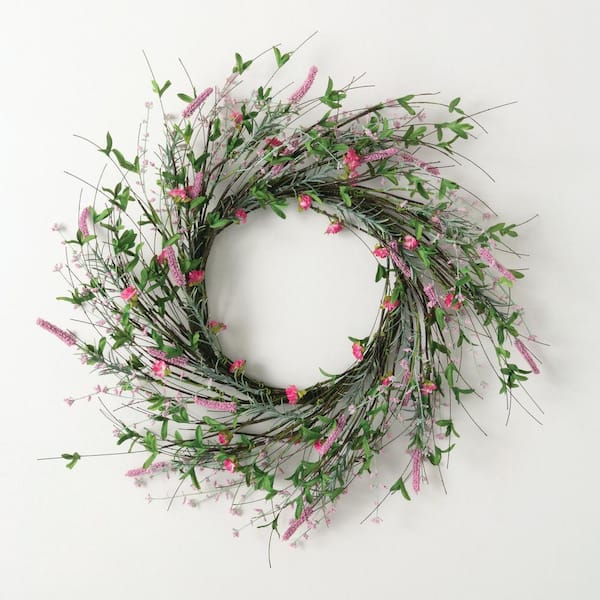 25 in. Artificial Spring Blossom Wreath, Pink