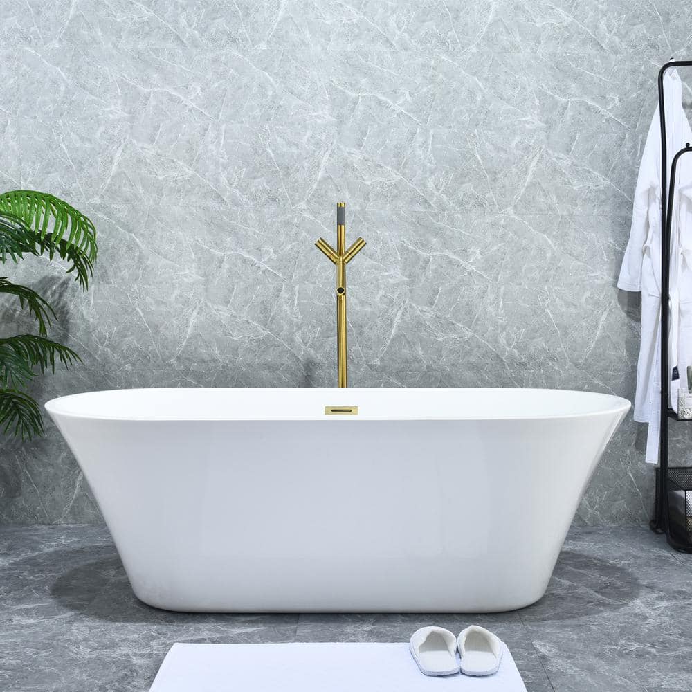 Brushed Gold Stainless Steel Freestanding Tub Filler with Handshower