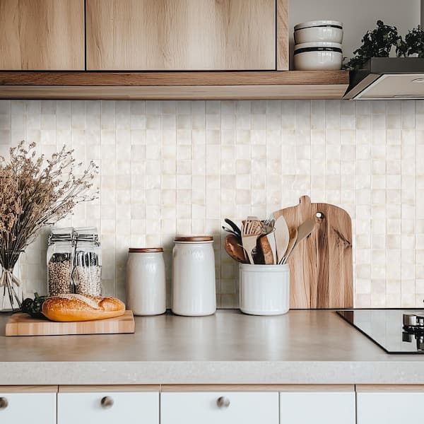 Perry Antique White Glossy Ceramic Square Tile 4 in. x 4 in., Wall (5.4 sq. ft. /Case)