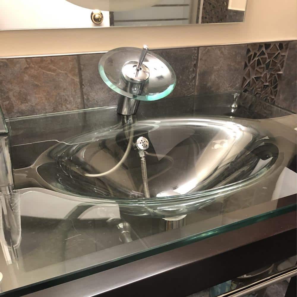 Chrome and Clear Glass Waterfall Bathroom Faucet