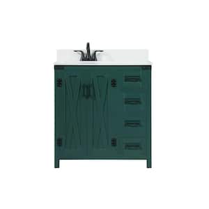 Simply Living 32 in. W x 19 in. D x 34 in. H Bath Vanity in Green with Ivory White Engineered Marble Top
