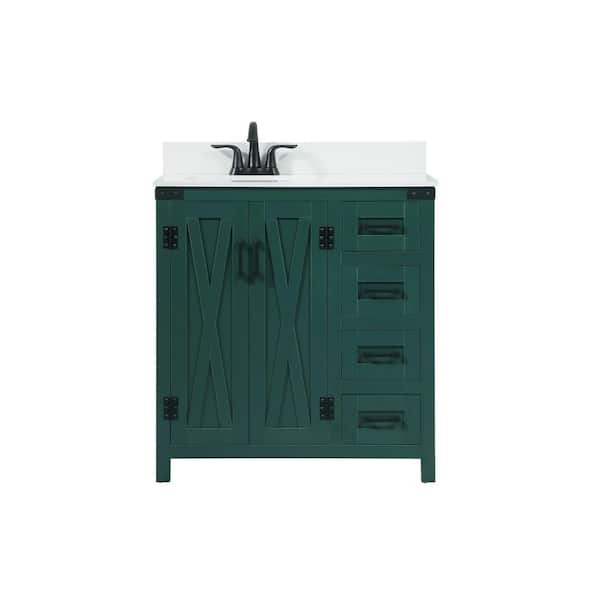 Unbranded Simply Living 32 in. W x 19 in. D x 34 in. H Bath Vanity in Green with Ivory White Engineered Marble Top