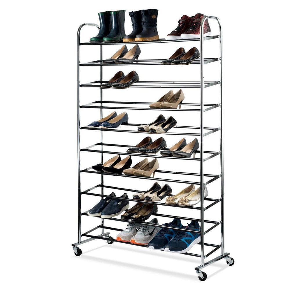 60 H 50-Pair 10-Tier Chrome Metal Shoe Rack
