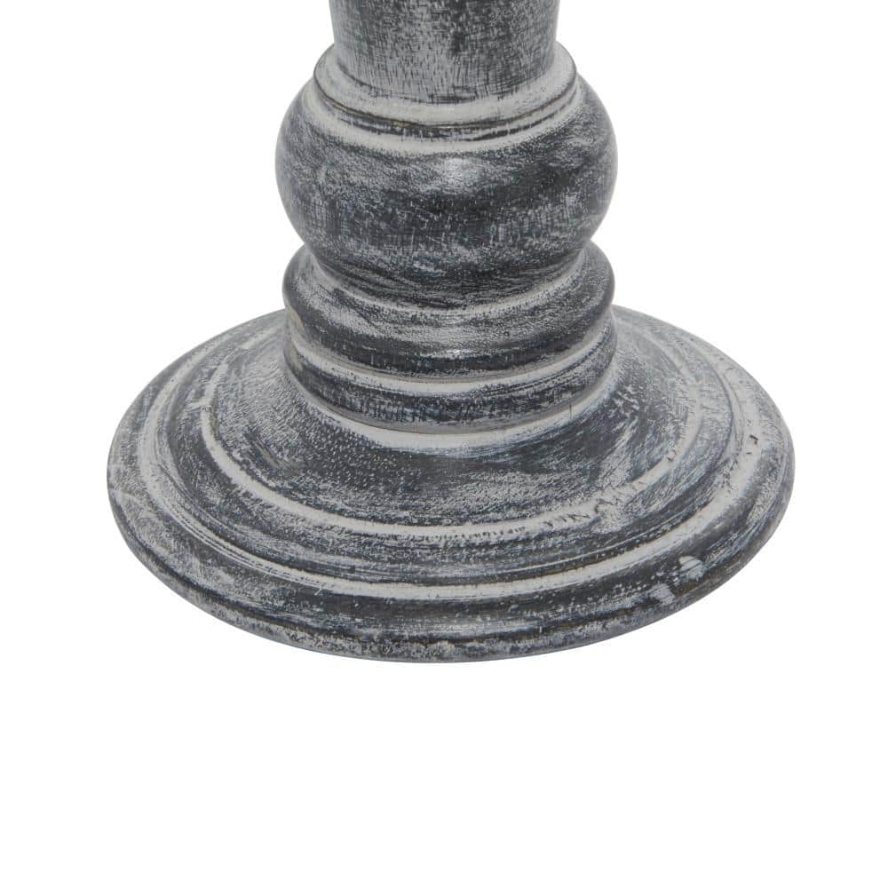 Black Mango Wood Ridge Embellished Candle Holders, Set of 3