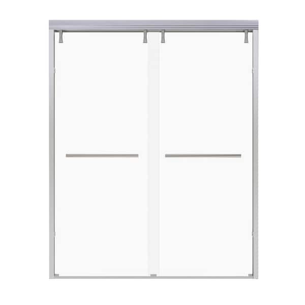 ANGELES HOME 44-48 in. W x 72 in. Double Sliding Semi-Frameless Shower Door in Chrome Finish with 1/4 in. (6 mm) Clear Tempered Glass