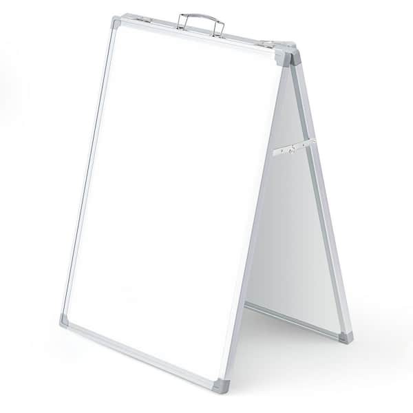 Portable Foldable Double Sided Dry Erase Whiteboard with Stand, Metal Handle, Adjustable Angle, Silver Frame