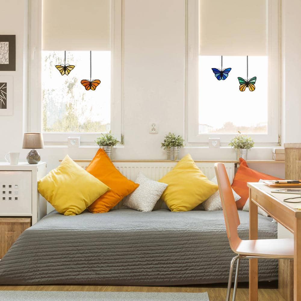 Colorful Stained Glass Butterfly Window Panel Set
