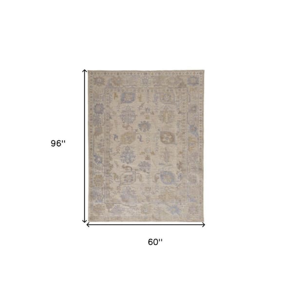 Tan, Blue 5 ft. x 8 ft. Floral Area Rug