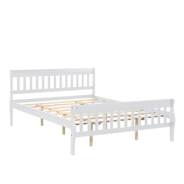 Donason White Wood Frame Sleigh Queen Size Platform Bed