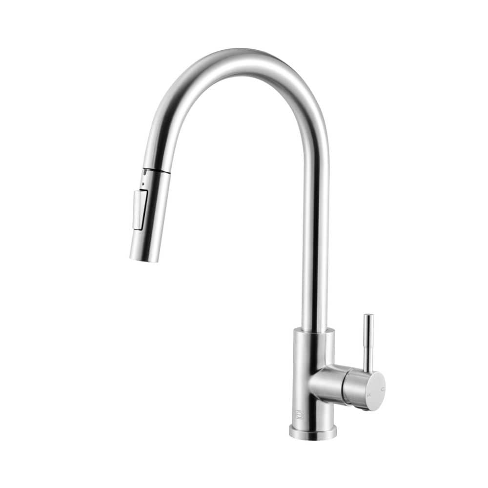 Timeless Home Chrome 16 in. Single Handle Pull Down Sprayer Kitchen Faucet 