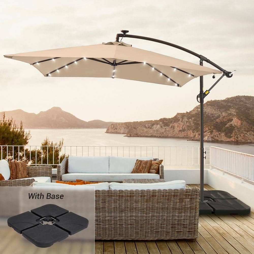 Base　Cantilever　The　Patio　Sand　Umbrellas　ft.　Square　JOYESERY　Home　Depot　8.2　With　in　Solar　LED　J-UM-62SD
