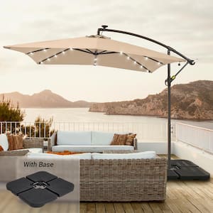 8.2 ft. Square Solar LED Cantilever Patio Umbrellas With Base in Sand
