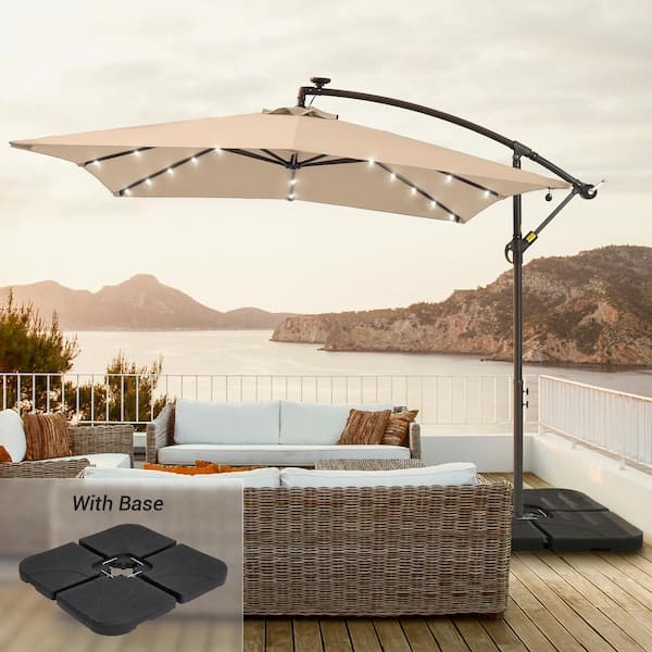 JOYESERY 8.2 ft. Square Solar LED Cantilever Patio Umbrellas With Base in Sand