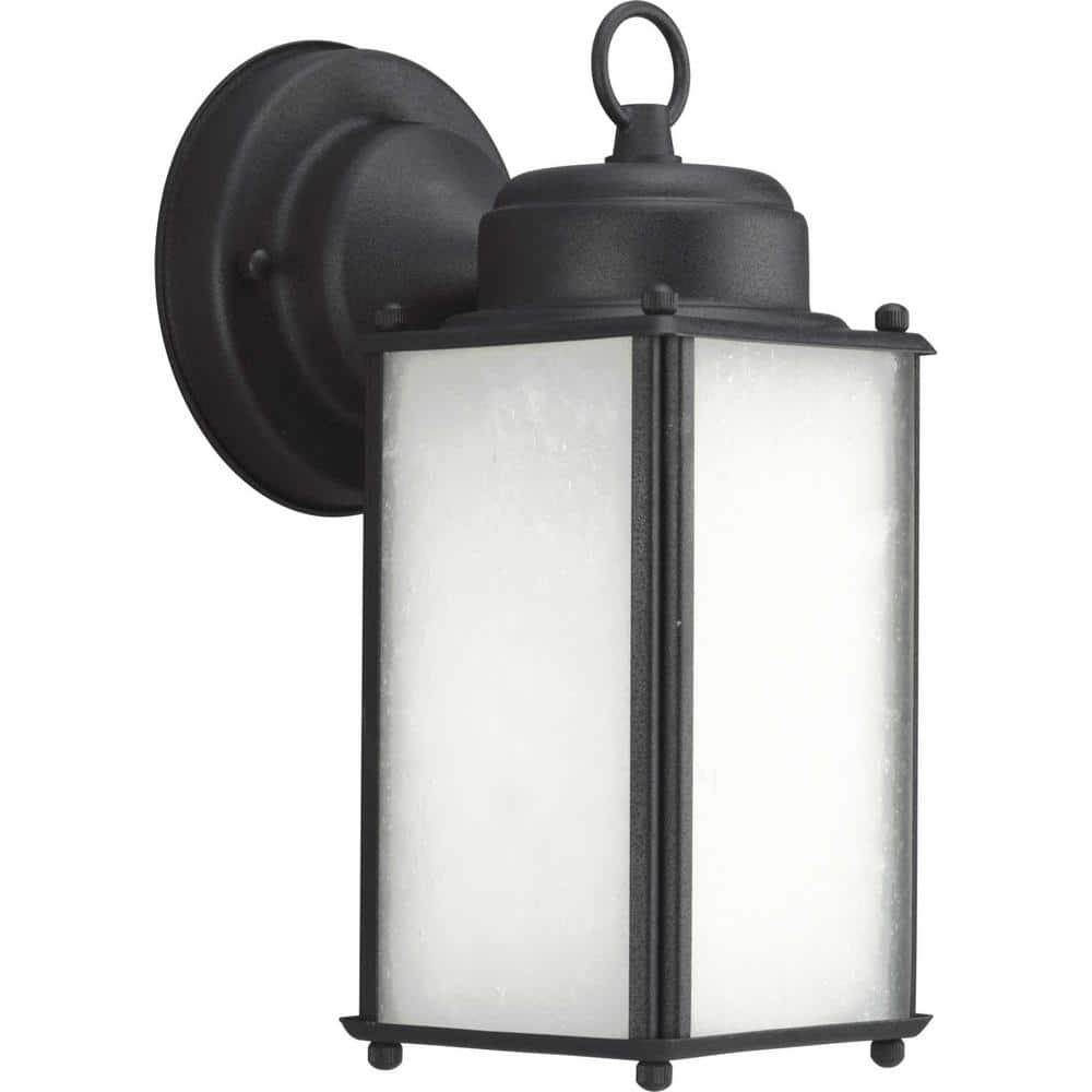 Roman Coach Collection 1-Light Textured Black Etched Seeded Glass Traditional Outdoor Small Wall Lantern Light price history on PriceWatchPro