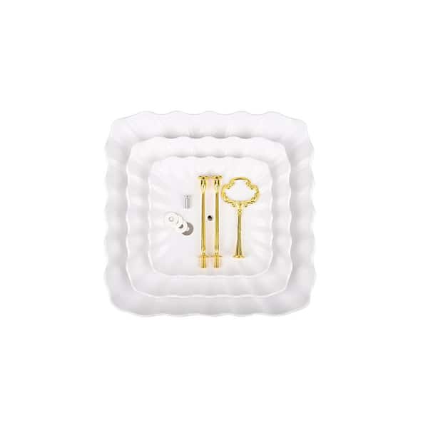 2 Pcs 3-Tier White Cake Stands and 3 Pcs Serving Tray, Dessert Stand Treat Table Display Set for Tea Partie Birthday