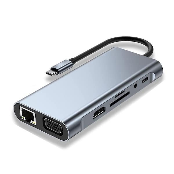Lukyamzn 11-in-1 USB C Hub Adapter with 4K HDMI VGA PD USB3.0 RJ45 Ethernet SD/TF Card Reader Docking Station for Type C Laptops