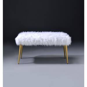 Bagley II White Faux Fur and Gold Bench
