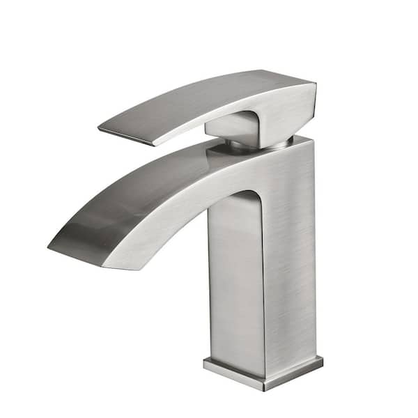 FLG Single-Handle Single-Hole Waterfall Bathroom Faucet Deck Mounted Bathroom Sink Faucet in Brushed Nickel